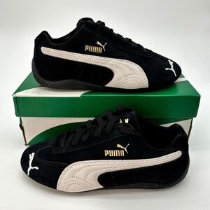 PUMA Speedcat OG Size 7.5 Womens Sneakers Black White Gold Suede NEW 400986-01